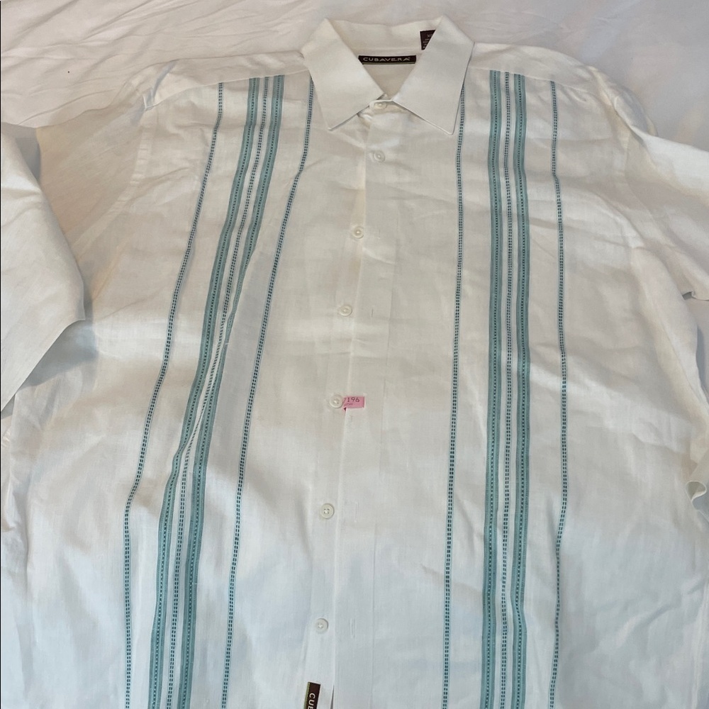 Cubavera White Shirt with Blue Stripes